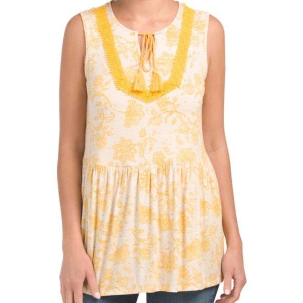 RXB Yellow Printed Peasant Sleeveless Top